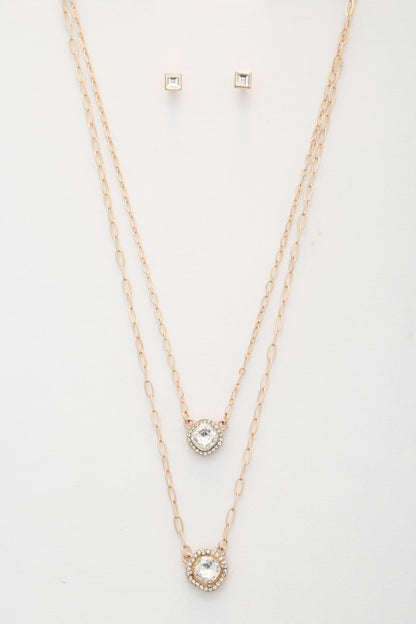 Double Crystal Metal Layered Necklace